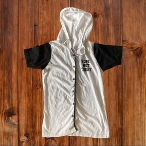 ON‎ FIRE Nope Not Today Graphic Hooded Button Up Shirt Short Sleeve Top Small